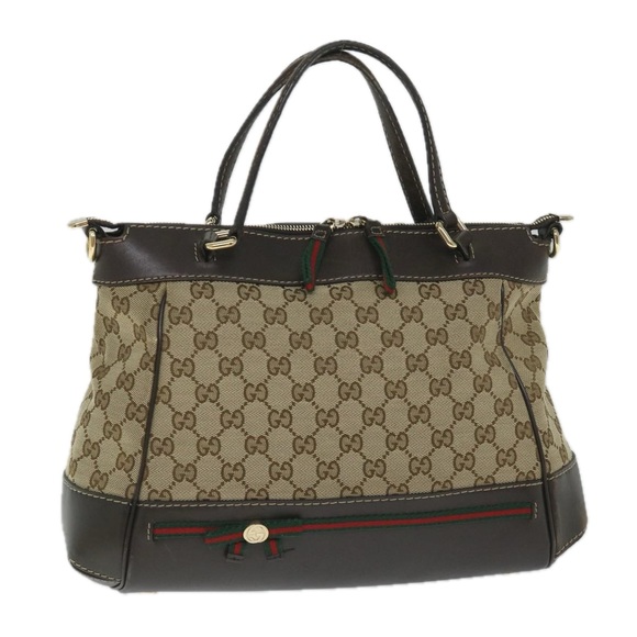 GUCCI GG Canvas Web Sherry Line Hand Bag Beige Red Green 269894 Auth 58043 - Picture 1 of 16
